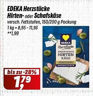 EDEKA Herzstücke Hirten- oder Schafskäse, versch. Fettstufen, 150/200 g Packung, 1 kg = 8,95 – 11,93