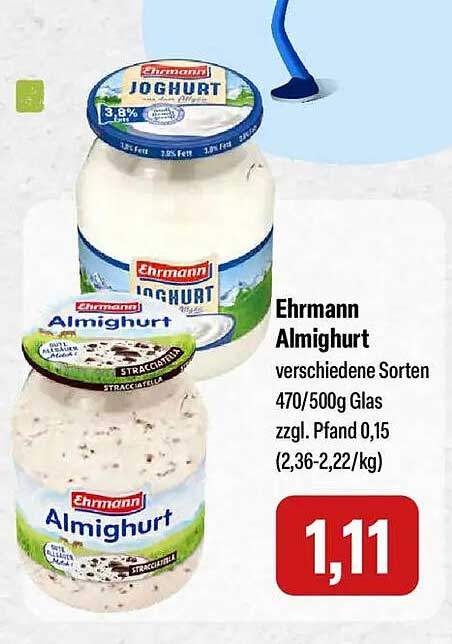 Ehrmann Almighurt verschiedene Sorten 470/500g Glas zzgl. Pfand 0,15 (2,36-2,22/kg)