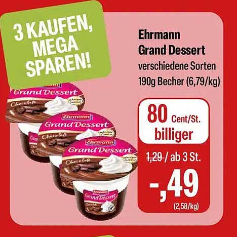 Ehrmann Grand Dessert verschiedene Sorten 190g Becher (6,79/kg)
