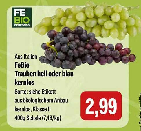 FeBio Trauben hell oder blau kernlos