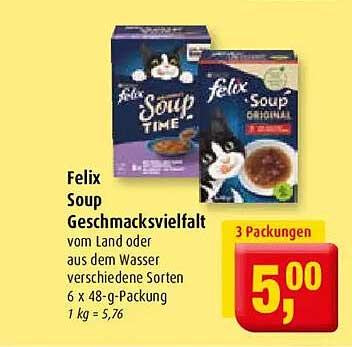 Felix Soup Geschmacksvielfalt vom Land oder aus dem Wasser verschiedene Sorten 6 x 48-g-Packung 1 kg = 5,76