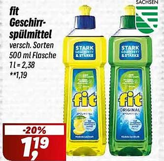 fit Geschirrspülmittel versch. Sorten 500 ml Flasche 1 l = 2,38