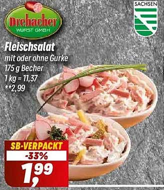 Fleischsalat mit oder ohne Gurke 175 g Becher 1 kg = 11,37