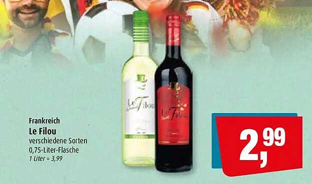 Frankreich Le Filou verschiedene Sorten 0,75-Liter-Flasche 1 Liter = 3,99