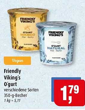 Friendly Viking’s Joghurt verschiedene Sorten 350-g-Becher 1 kg = 5,11 Vegan