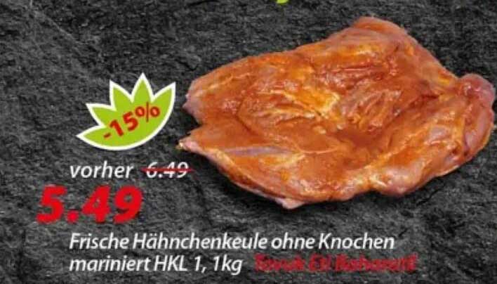 Frische Hähnchenkeule ohne Knochen mariniert HKL 1, 1kg