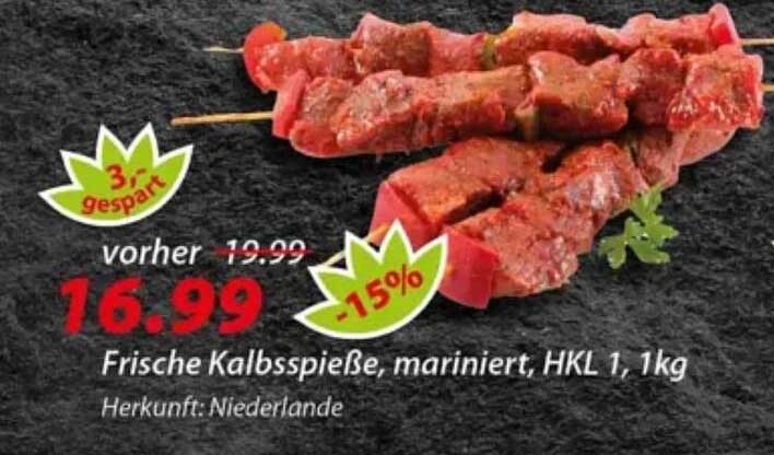 Frische Kalbsspieße, mariniert, HKL 1, 1kg