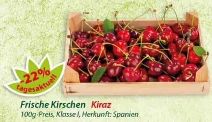 Frische Kirschen Kiraz 100g-Preis, Klasse I, Herkunft: Spanien