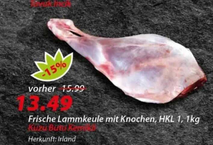 Frische Lammkeule mit Knochen, HKL 1, 1kg