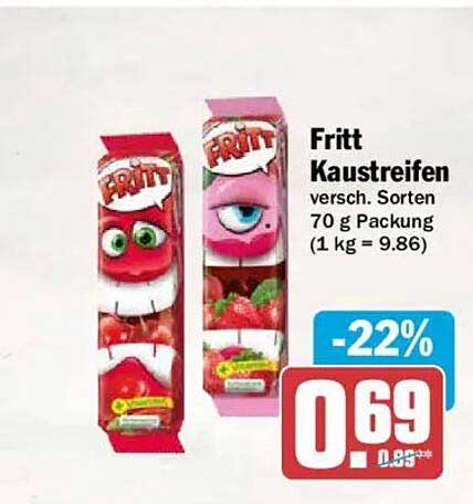 Fritt Kaustreifen versch. Sorten 70 g Packung (1 kg = 9.86)