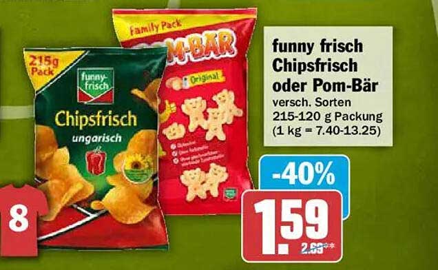 funny frisch Chipsfrisch oder Pom-Bär versch. Sorten 215-120 g Packung (1 kg = 7.40-13.25)