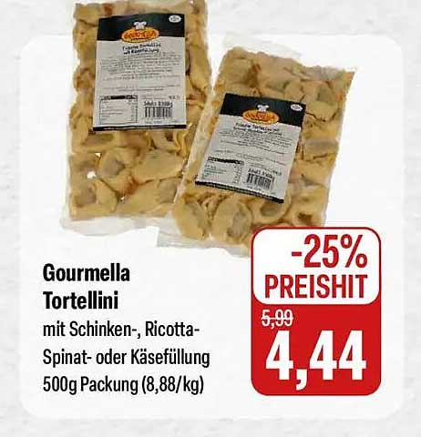 Gourmella Tortellini mit Schinken-, Ricotta-Spinat- oder Käsefüllung 500g Packung (8,88/kg)