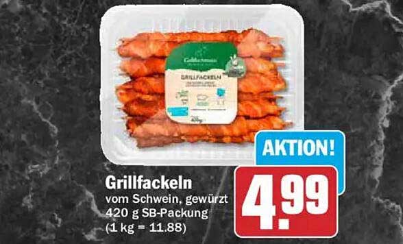 Grillfackeln vom Schwein, gewürzt 420 g SB-Packung (1 kg = 11.88)