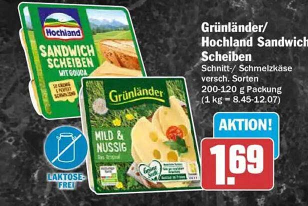 Grünländer/ Hochland Sandwich Scheiben Schnitt-/ Schmelzkäse versch. Sorten 200-120 g Packung