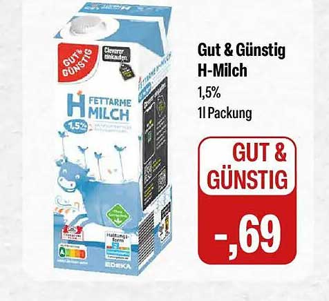 Gut & Günstig H-Milch 1,5% 1l Packung
