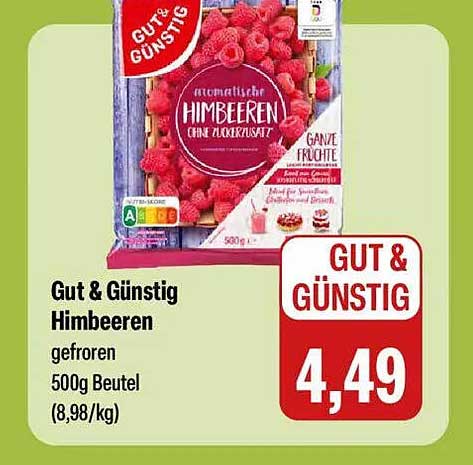 Gut & Günstig Himbeeren gefroren 500g Beutel (8,98/kg)