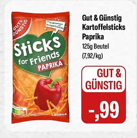Gut & Günstig Kartoffelsticks Paprika 125g Beutel (7,92/kg)