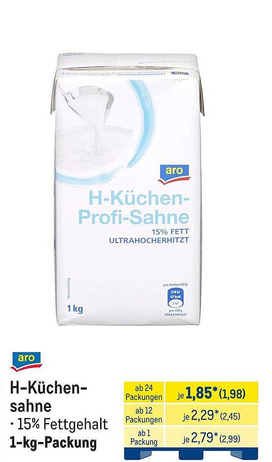 H-Küchen-sahne • 15% Fettgehalt 1-kg-Packung