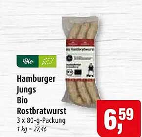 Hamburger Jungs Bio Rostbratwurst 3 x 80-g-Packung