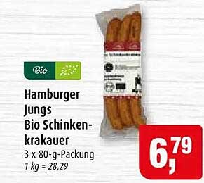 Hamburger Jungs Bio Schinken-krakauer 3 x 80-g-Packung