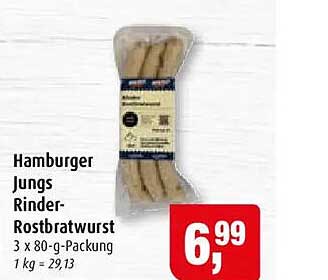 Hamburger Jungs Rinder-Rostbratwurst 3 x 80-g-Packung