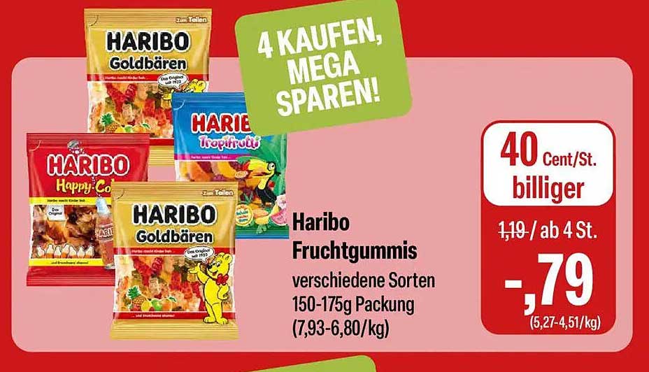 Haribo Fruchtgummis verschiedene Sorten 150-175g Packung
