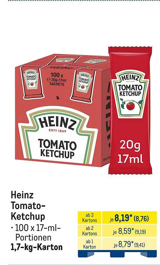 Heinz Tomato-Ketchup • 100 x 17-ml-Portionen 1,7-kg-Karton