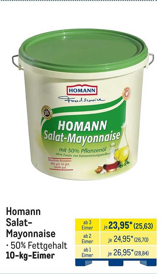 Homann Salat-Mayonnaise • 50% Fettgehalt 10-kg-Eimer