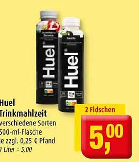 Huel Trinkmahlzeit verschiedene Sorten 500-ml-Flasche zzgl. 0,25 € Pfand je Liter = 5,00
