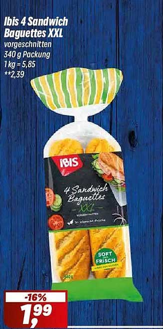 Ibis 4 Sandwich Baguettes XXL vorgeschnitten 340 g Packung