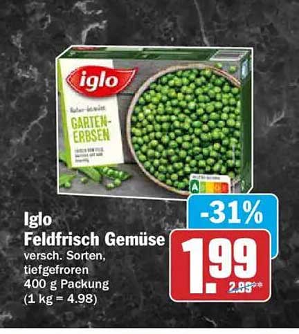 Iglo Feldfrisch Gemüse versch. Sorten, tiefgefroren 400 g Packung (1 kg = 4.98)