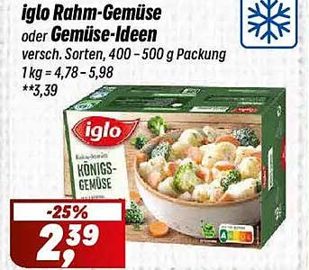 iglo Rahm-Gemüse oder Gemüse-Ideen versch. Sorten, 400 – 500 g Packung 1 kg = 4,78 – 5,98