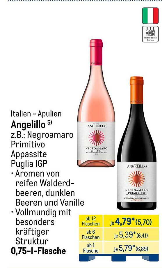 Italien – Apulien Angelillo z.B.: Negroamaro Primitivo Appassite Puglia IGP