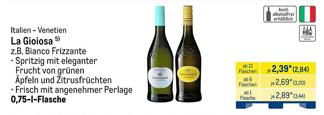 Italien – Venetien La Gioiosa z.B. Bianco Frizzante 0,75-l-Flasche