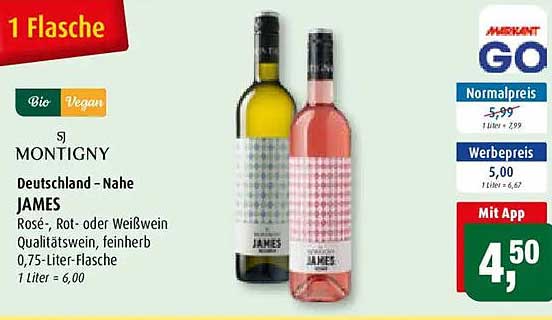 JAMES Rosé-, Rot- oder Weißwein Qualitätswein, feinherb 0,75-Liter-Flasche