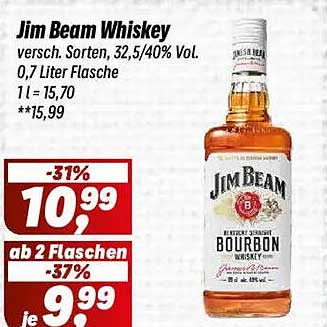 Jim Beam Whiskey versch. Sorten, 32,5/40% Vol. 0,7 Liter Flasche