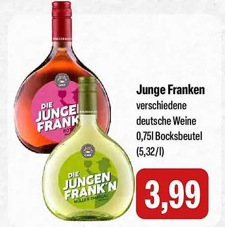 Junge Franken verschiedene deutsche Weine 0,75l Bocksbeutel (5,32/l)