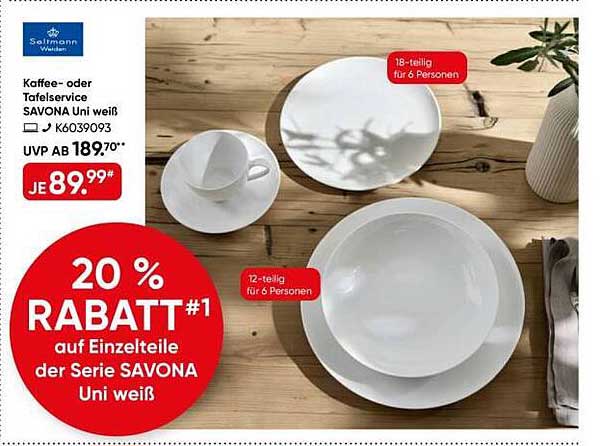 Kaffee- oder Tafelservice SAVONA Uni weiß