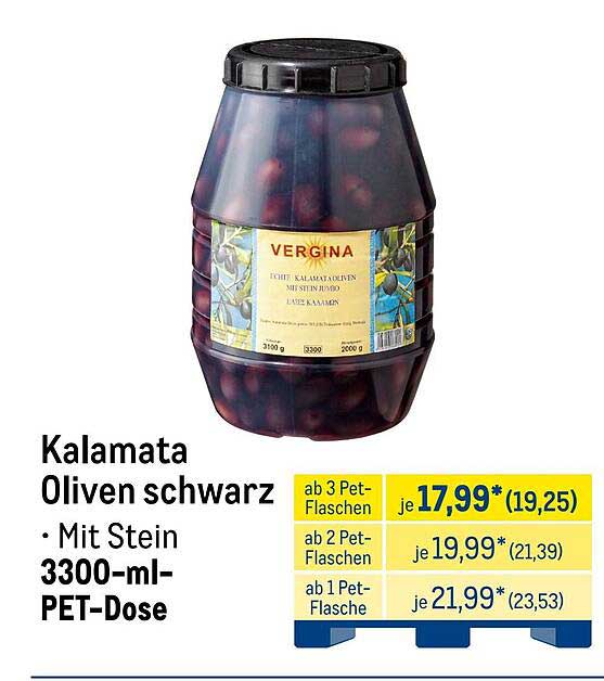 Kalamata Oliven schwarz • Mit Stein 3300-ml-PET-Dose