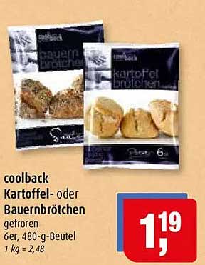 Kartoffel- oder Bauernbrötchen gefroren 6er, 480-g-Beutel 1 kg = 2,48