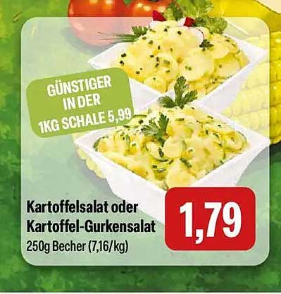 Kartoffelsalat oder Kartoffel-Gurkensalat 250g Becher (7,16/kg)