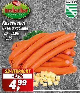 Käsewiener 6 x 60 g Packung
