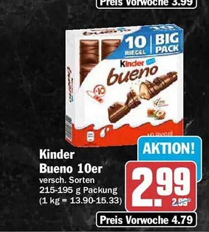 Kinder Bueno 10er versch. Sorten 215-195 g Packung (1 kg = 13.90-15.33)