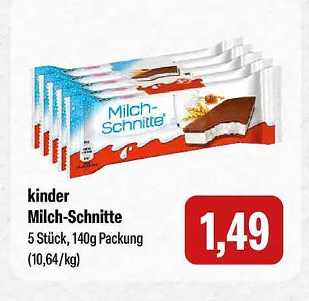 kinder Milch-Schnitte 5 Stück, 140g Packung (10,64/kg)