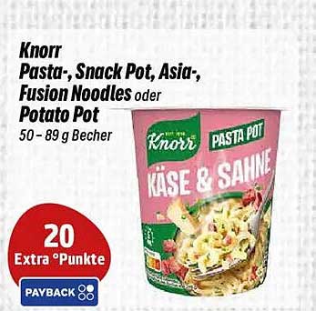 Knorr Pasta-, Snack Pot, Asia-, Fusion Noodles oder Potato Pot 50–89 g Becher