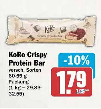 KoRo Crispy Protein Bar versch. Sorten 60-55 g Packung (1 kg = 29.83-32.55)