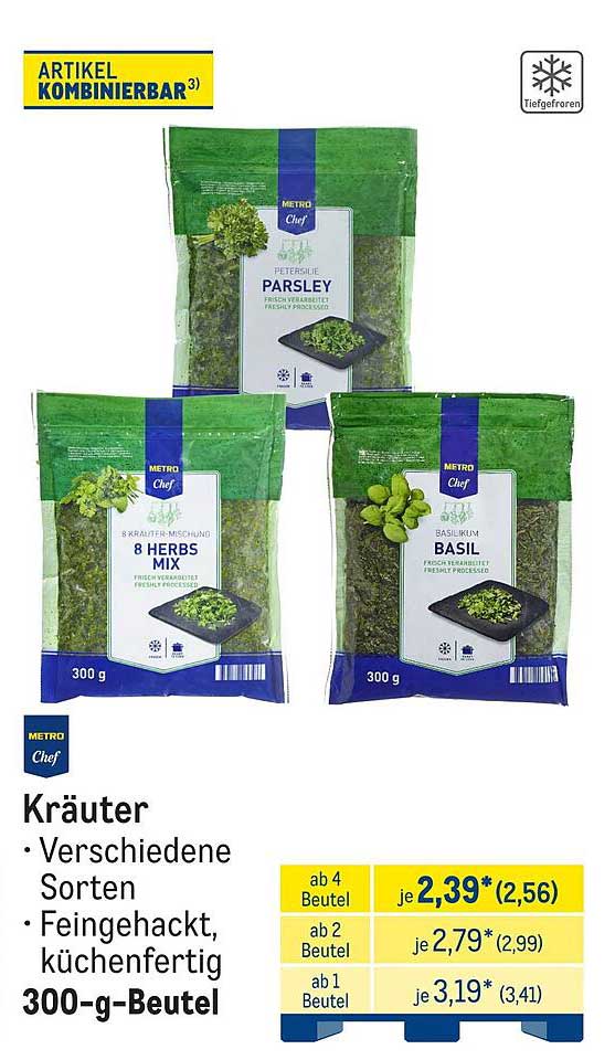 Kräuter • Verschiedene Sorten • Feingehackt, küchenfertig 300-g-Beutel