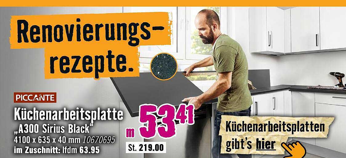 Küchenarbeitsplatte „A300 Sirius Black“ 4100 x 635 x 40 mm 10670695 im Zuschnitt: lfdm 63.95