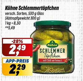 Kühne Schlemertöpfchen versch. Sorten, 530 g Glas (Abtropfgewicht 300 g)