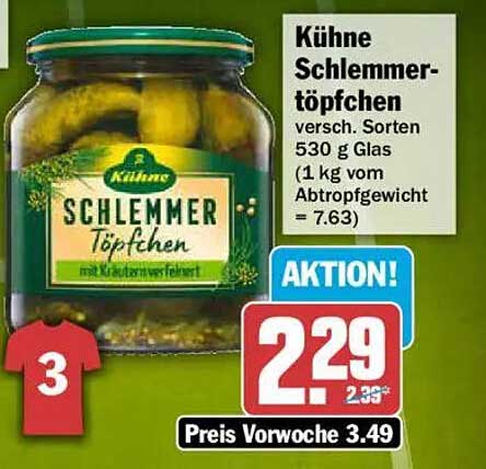 Kühne Schlemmer-töpfchen versch. Sorten 530 g Glas (1 kg vom Abtropfgewicht = 7.63)
